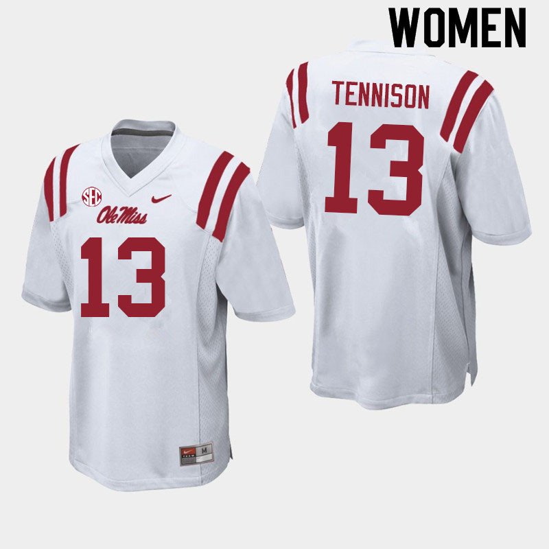 Women #13 Ladarius Tennison Ole Miss Rebels College Football Jerseys Sale-White